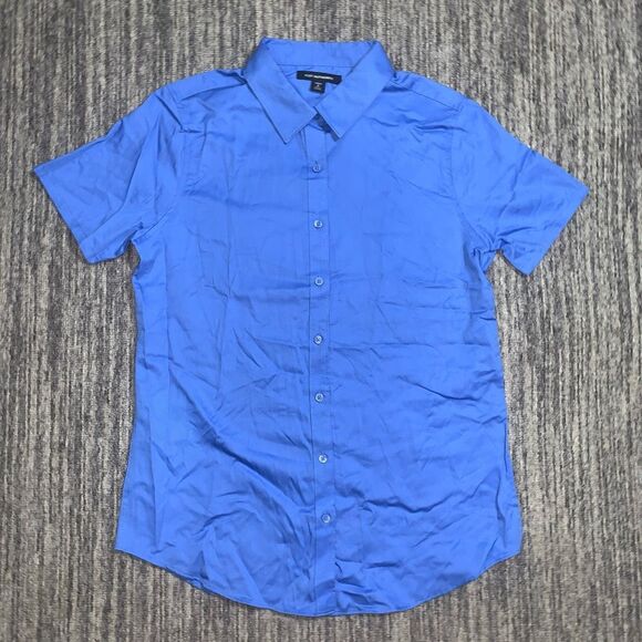 Port Authority Women's Small Blue Short Sleeve Button Down Shirt Top Collar - Picture 1 of 6
